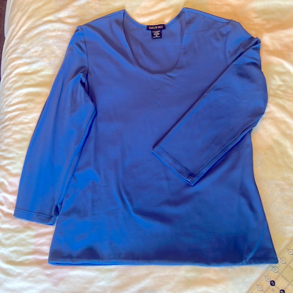 Carilyn Vaile royal blue top scoopneck three-quarter sleeves size XL